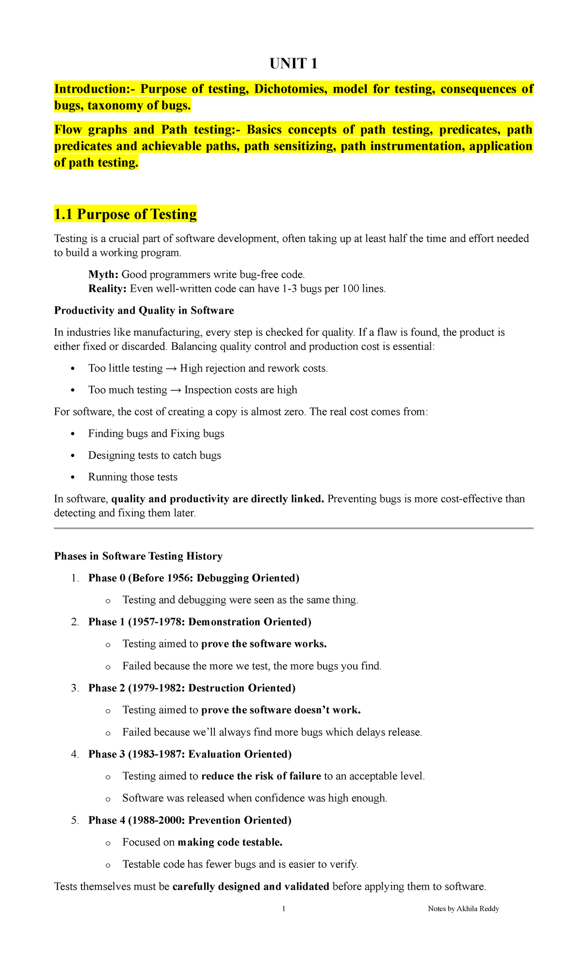 UNIT 1: Testing Fundamentals, Dichotomies, and Path Testing Concepts ...