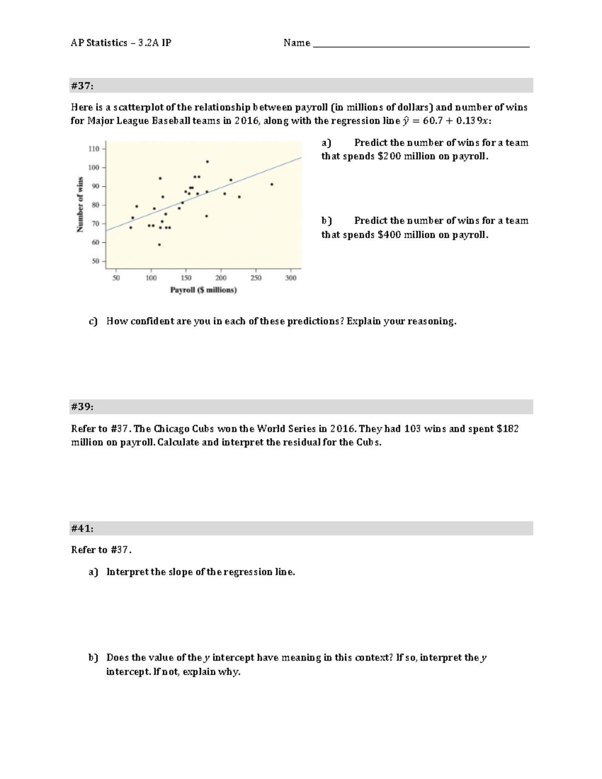 AP Stat - 3 2A IP Regression Analysis & Predictions Notes - Studocu