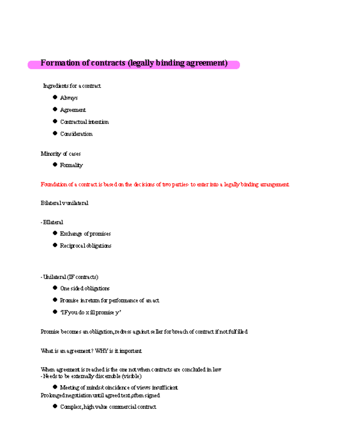 Lesson 1: Formation of Contracts in Law of Contract - Studocu