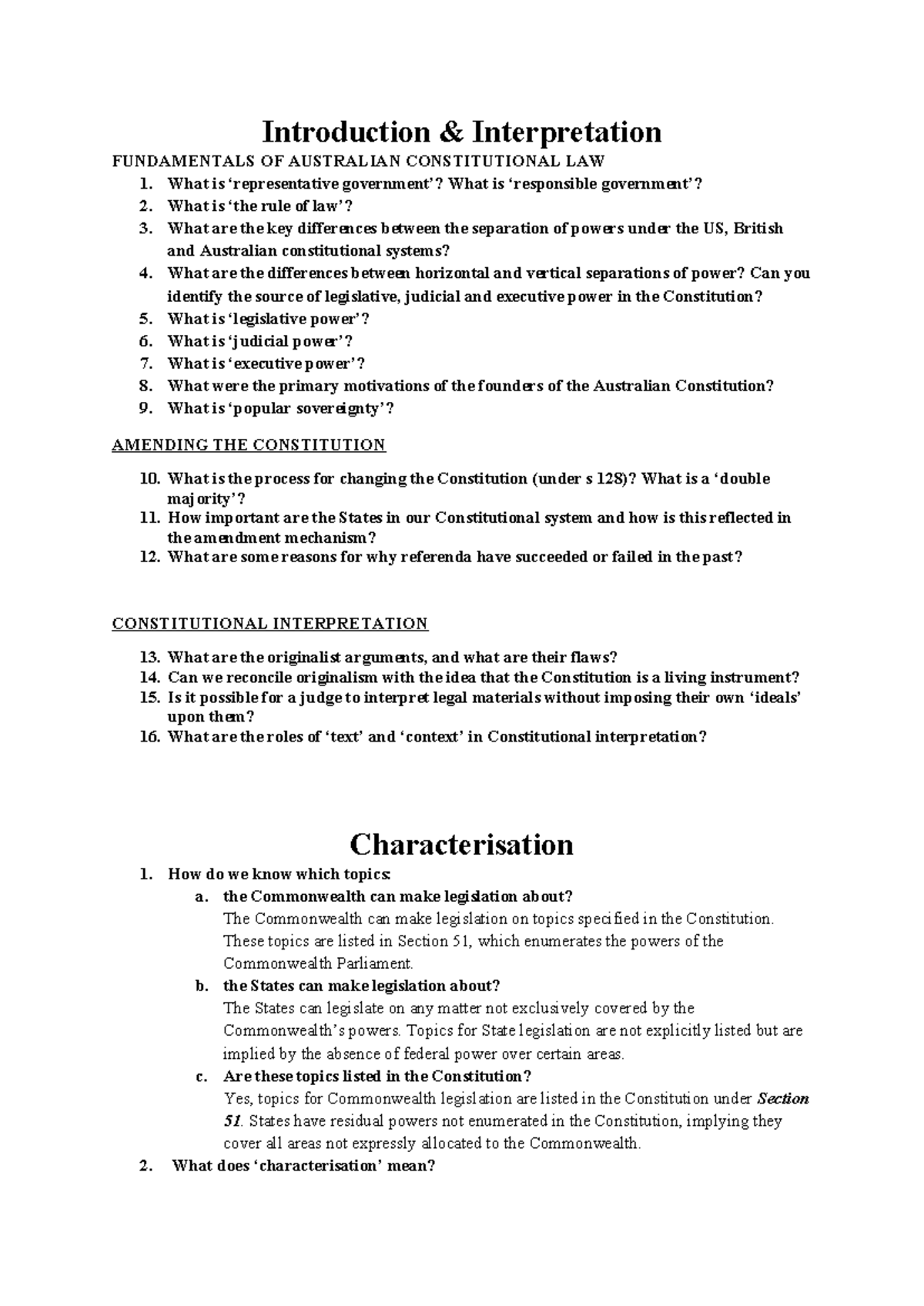 Final Exam Notes: Constitutional Law (Law 101) Problem Questions - Studocu