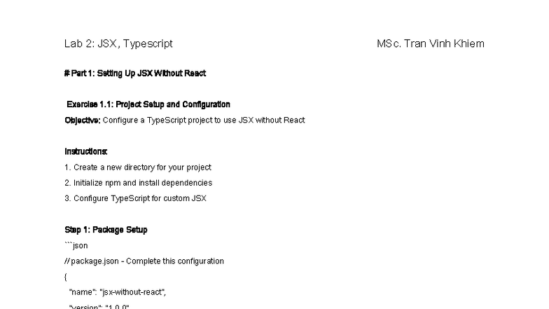 Lab 2: JSX & TypeScript Setup and Implementation Guide - Studocu