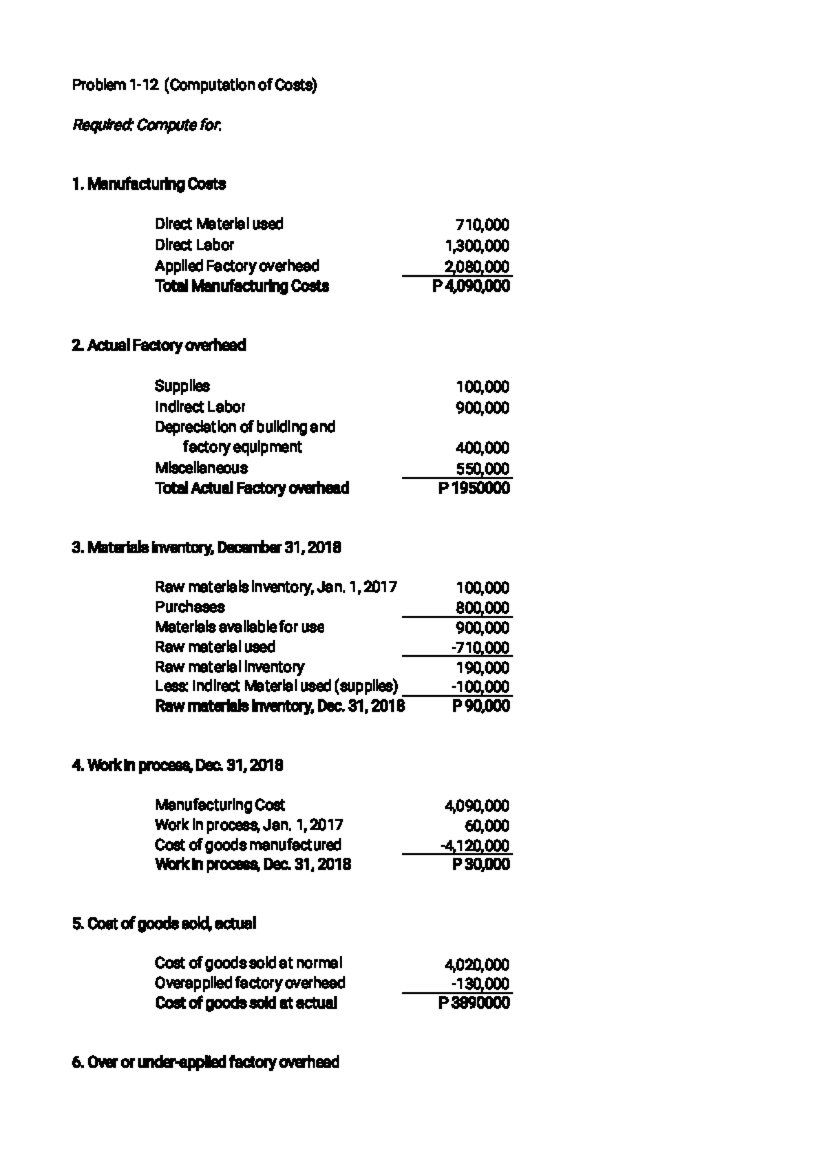 Cost Accounting Problem 1-12 (Group 9) - Computation of Costs - Studocu