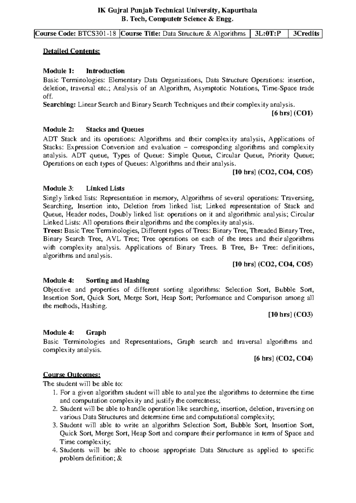 BTech-CSE: Data Structures & Algorithms - Detailed Course Notes - Studocu