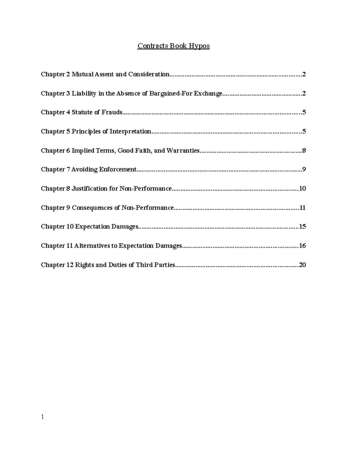 Contracts Textbook Hypos Contracts Book Hypos Chapter 2 Mutual Assent
