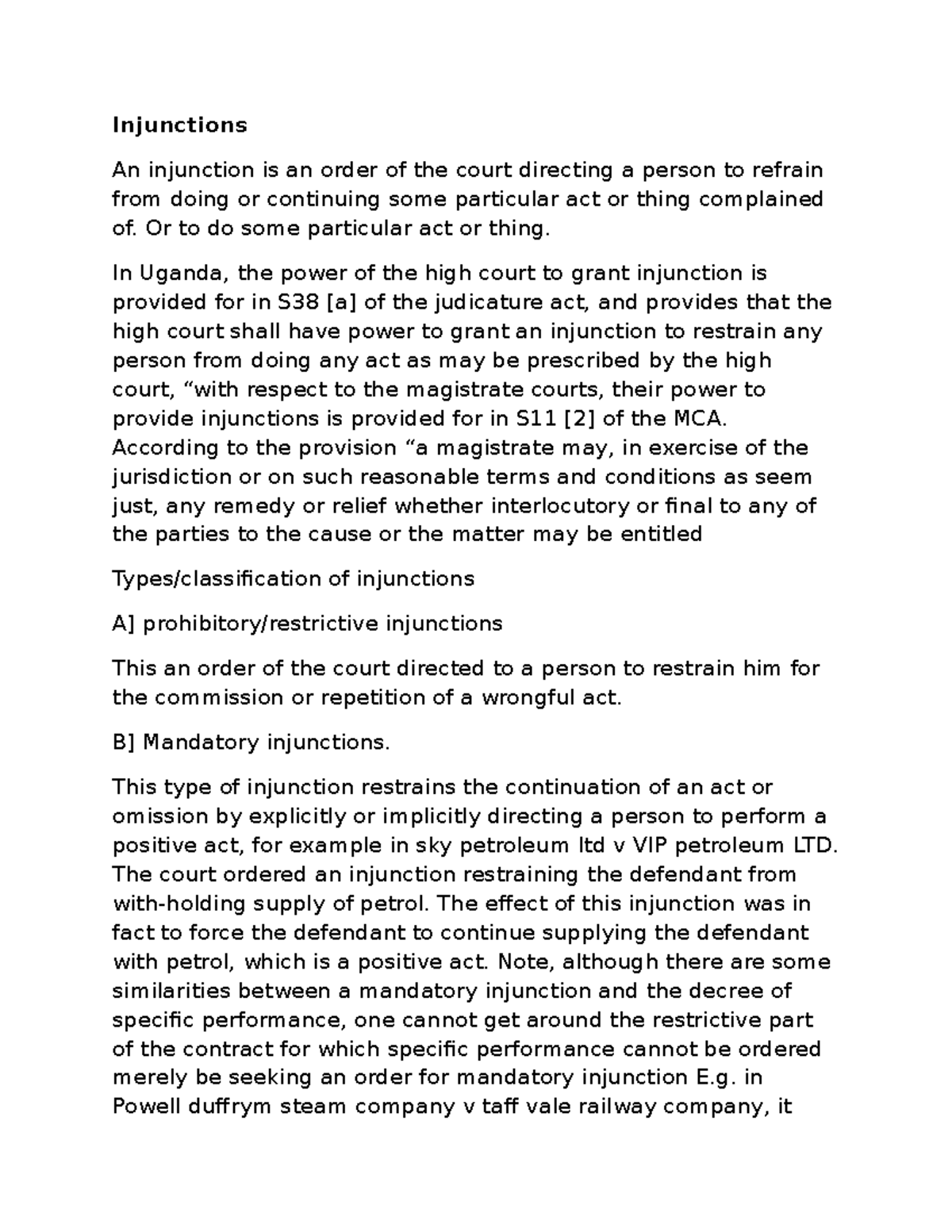 Injunctions - revisionary work - Injunctions An injunction is an order ...