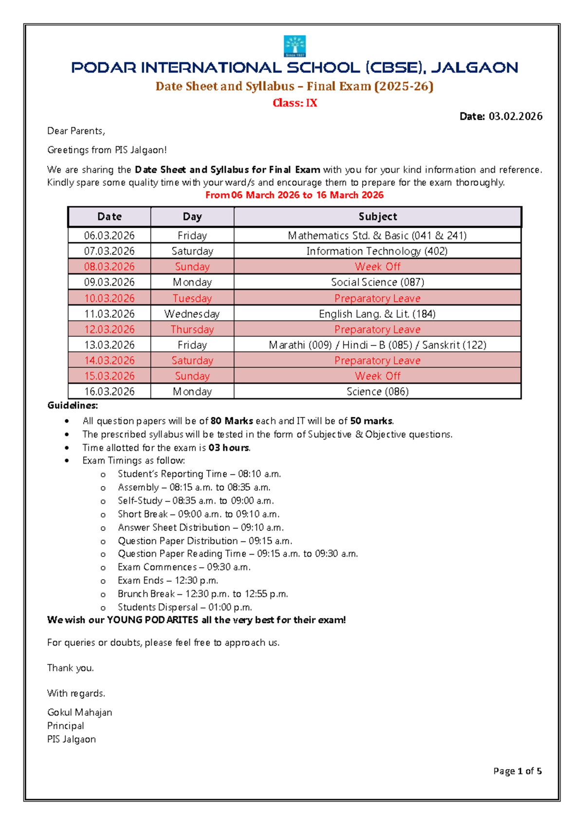 IX Final Exam Date Sheet & Syllabus - March 2026 - Studocu