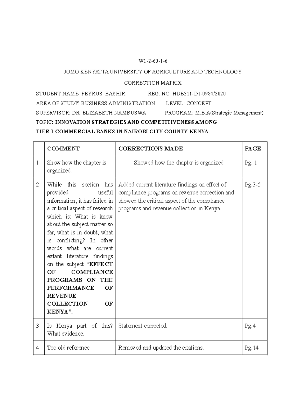 M.B.A. Concept Paper Correction Matrix: Innovation Strategies in Banks ...