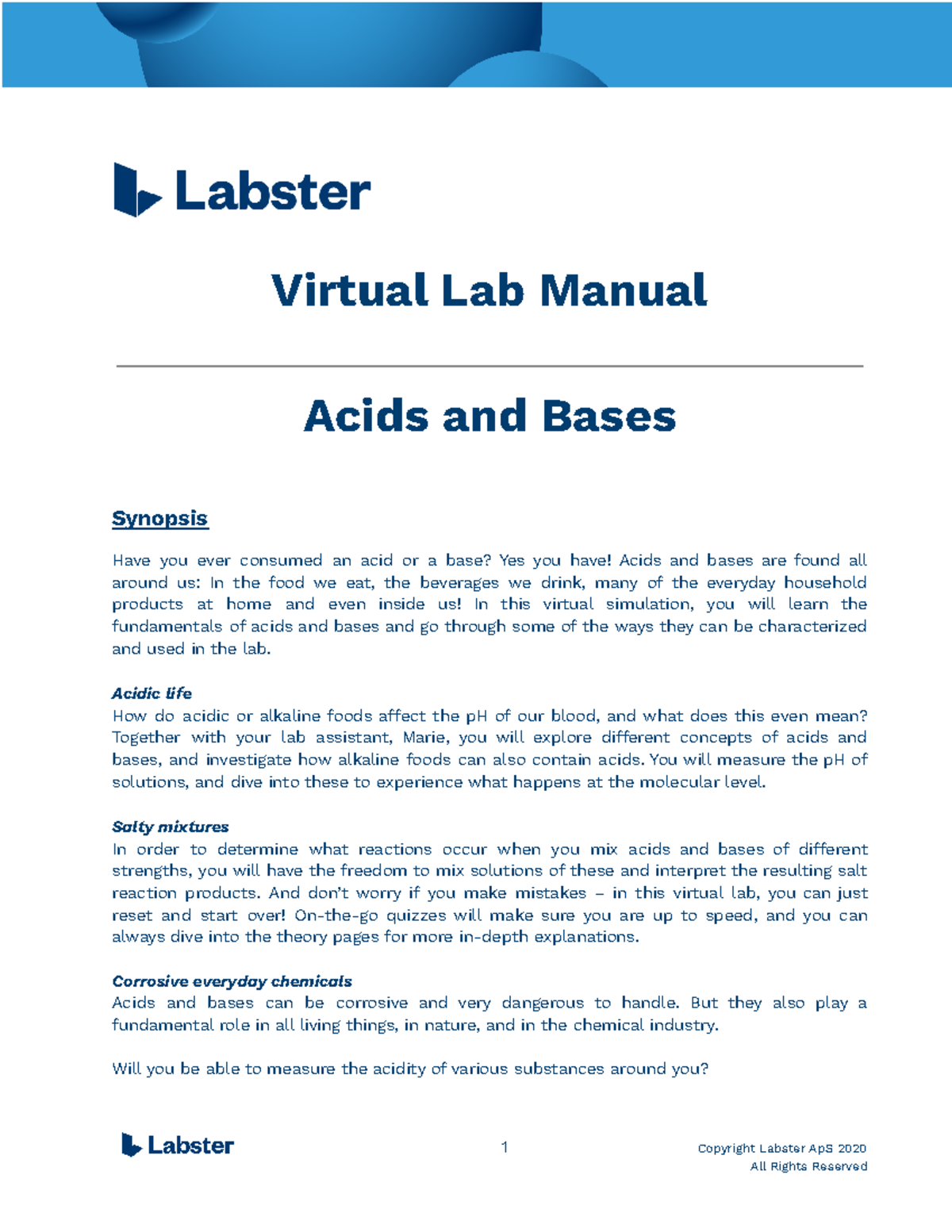 Lab Manual Acids and Bases Acidity and Alkalinity in Everyday ...