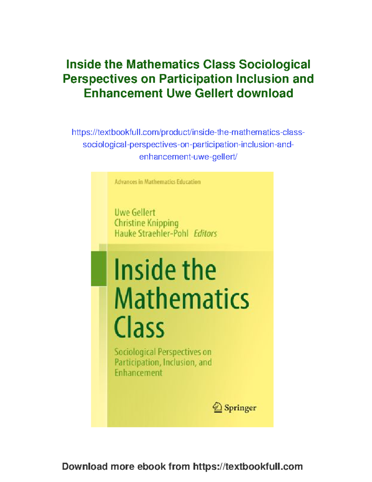 Inside the Mathematics Class: Sociological Perspectives on ...
