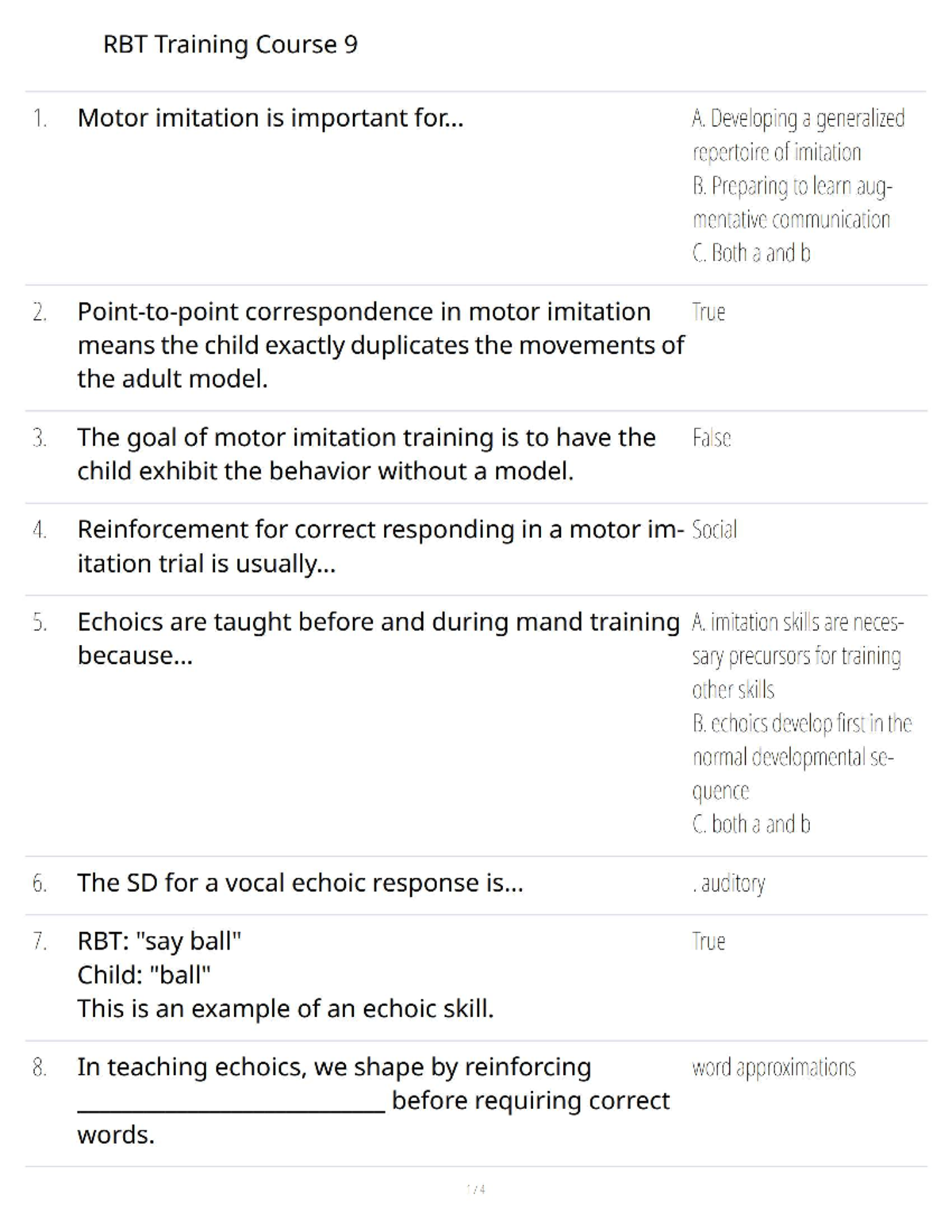 RBT Training Course 9 - Lecture Notes on Motor Imitation and Echoics ...