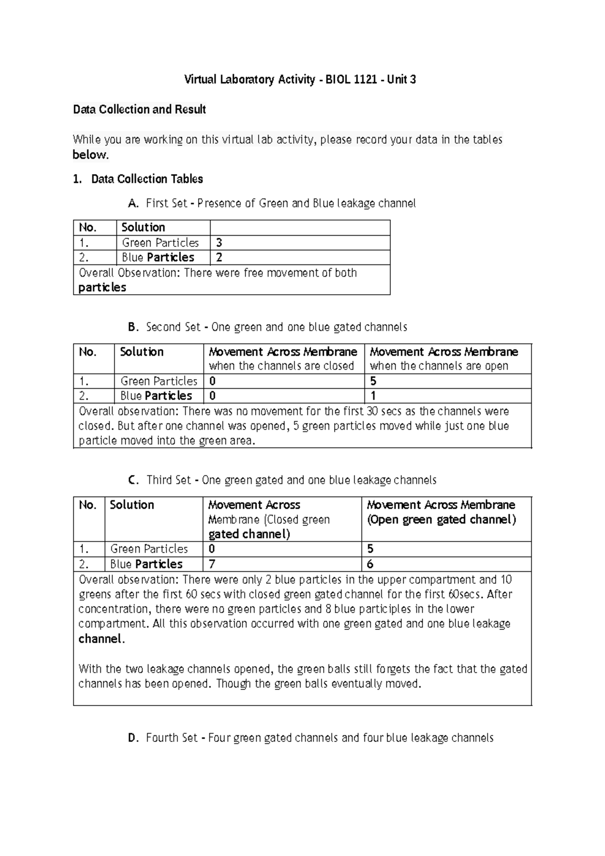 Virtual Laboratory Activity Report - BIOL 1121 - Unit 3 - Studocu