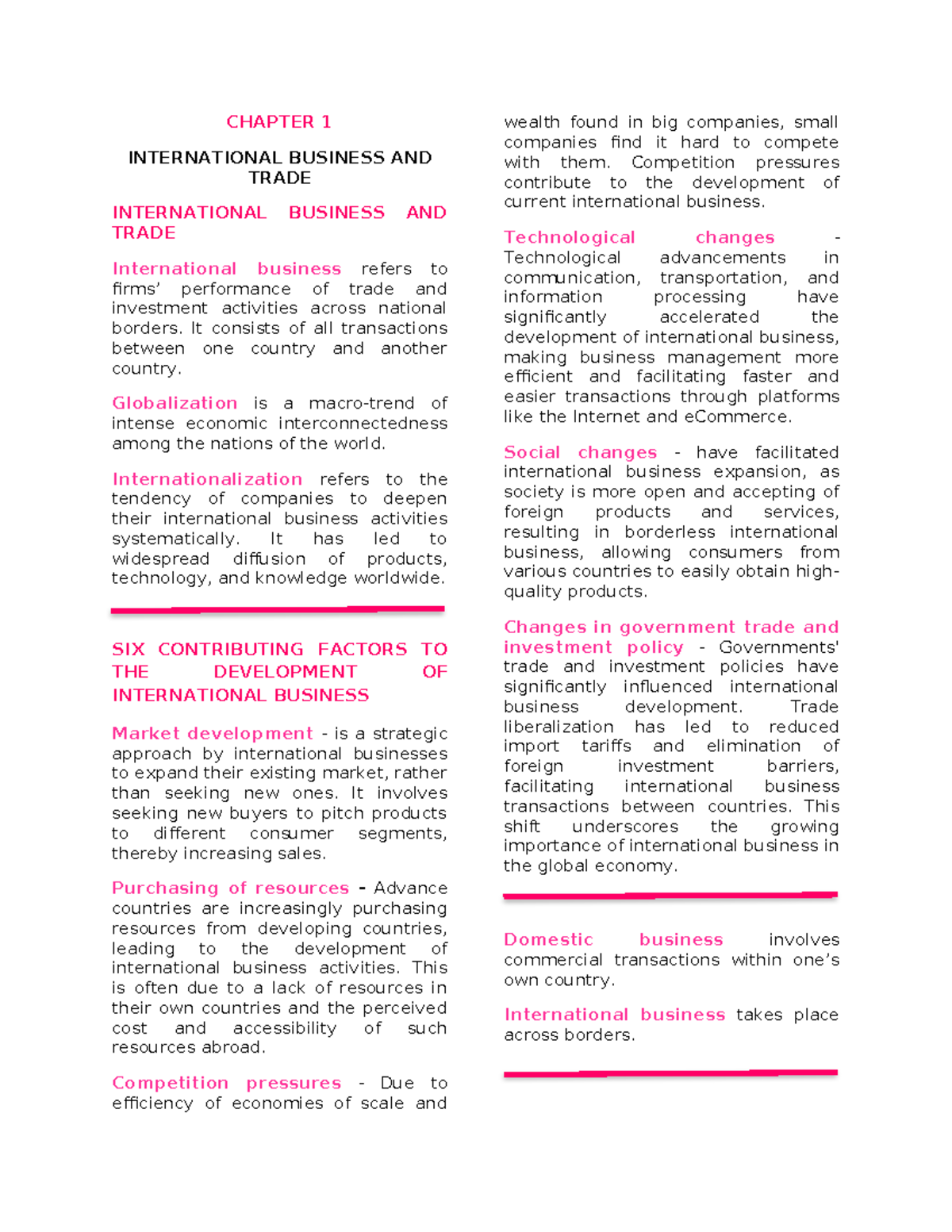 IBT 101: Chapter 1 - International Business & Trade Overview - Studocu