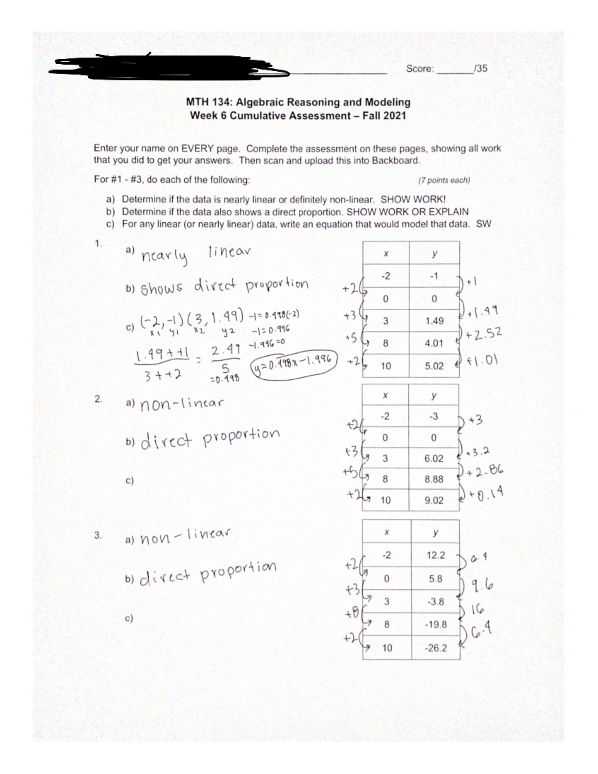 Mth 134 week 6 - week 6 cumulative assessment mth 134 - Score: MTH 134 ...