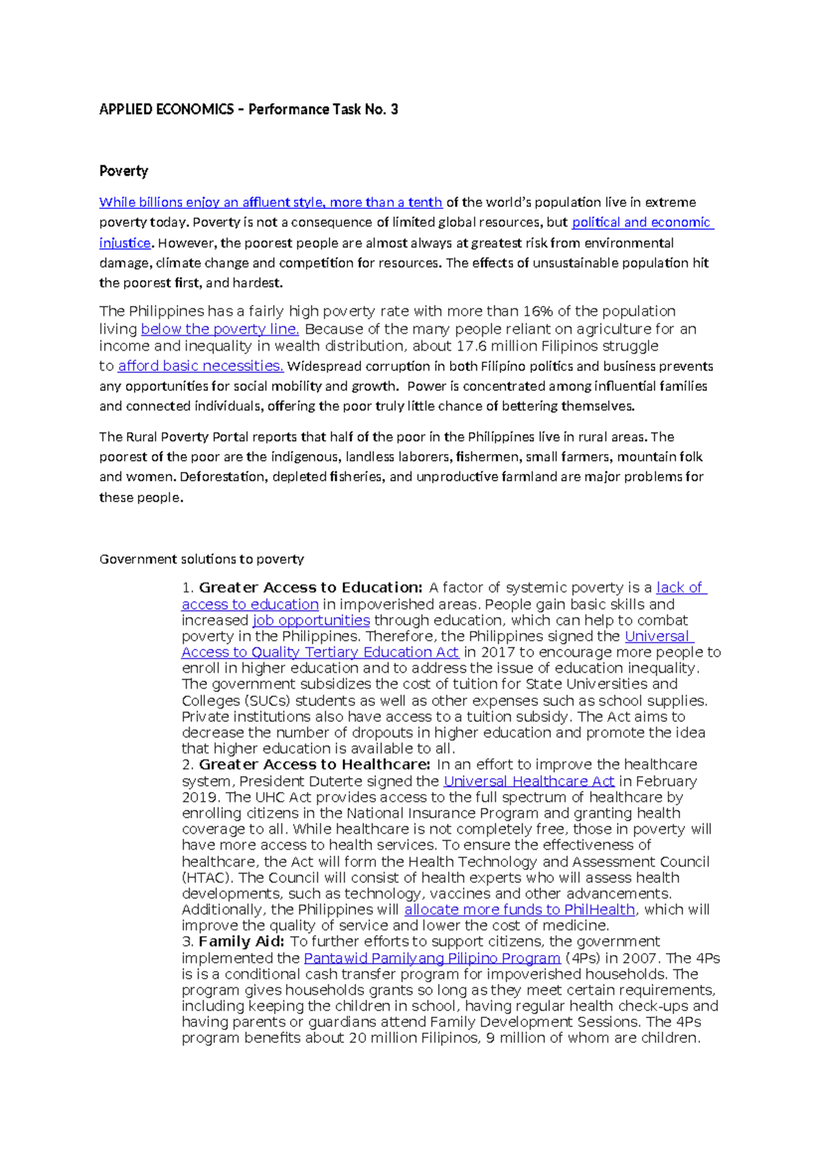 Applied Economics - Performance Task No. 3: Understanding Poverty in PH ...