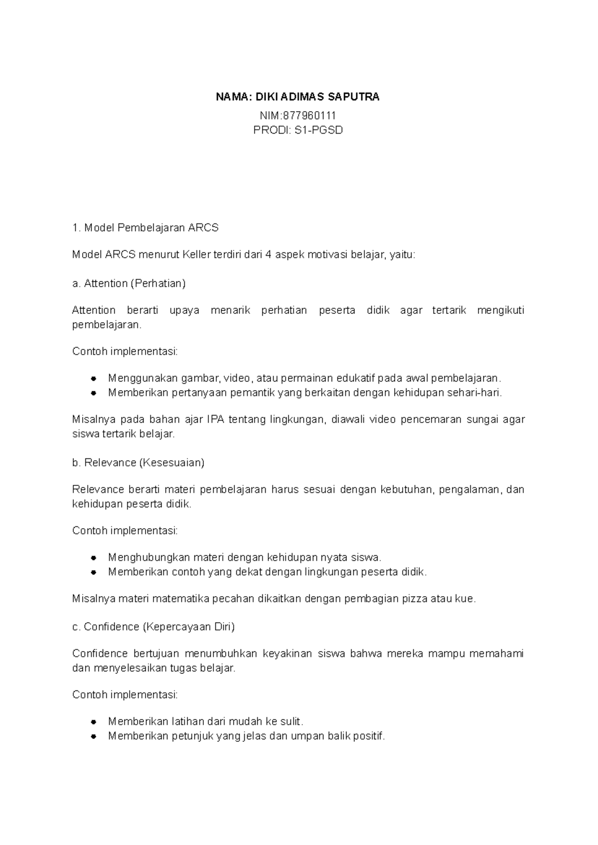 Pengembangan Model Pembelajaran ARCS dan Rancangan Multimedia - Studocu