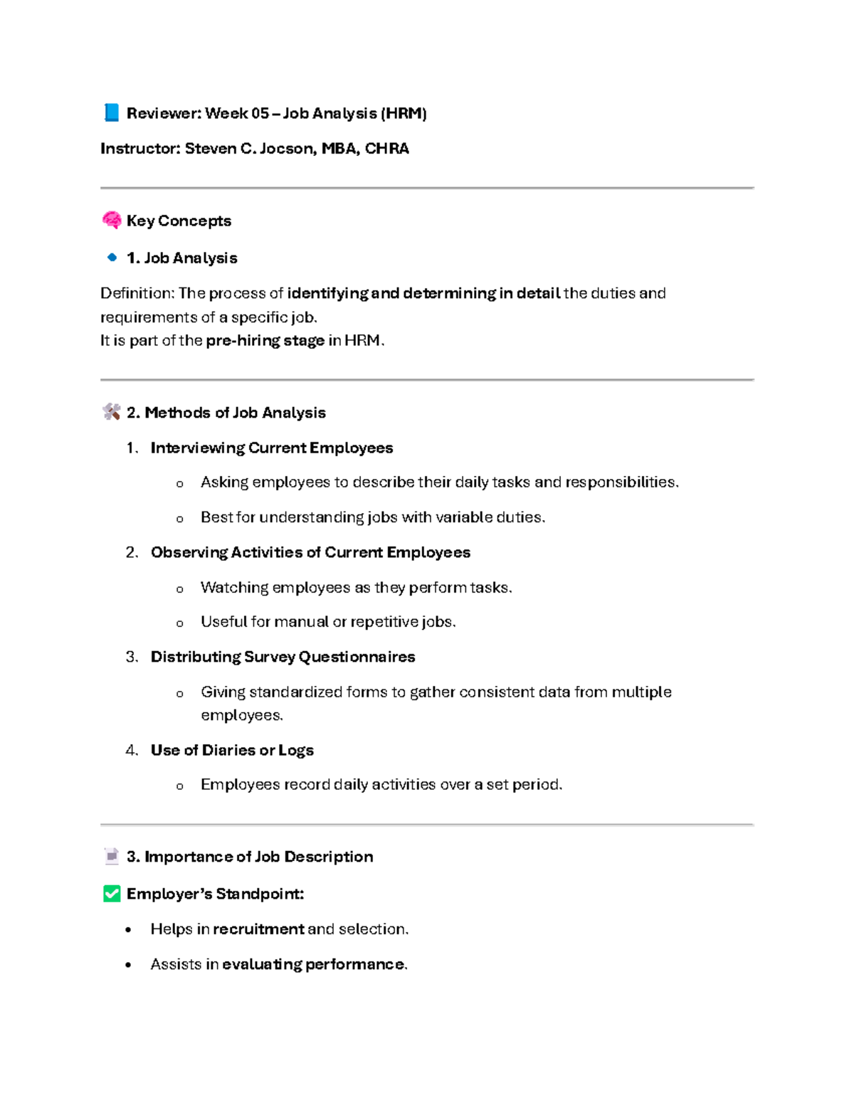 WEEK 05 Job Analysis Overview and Key Concepts (HRM) - Studocu