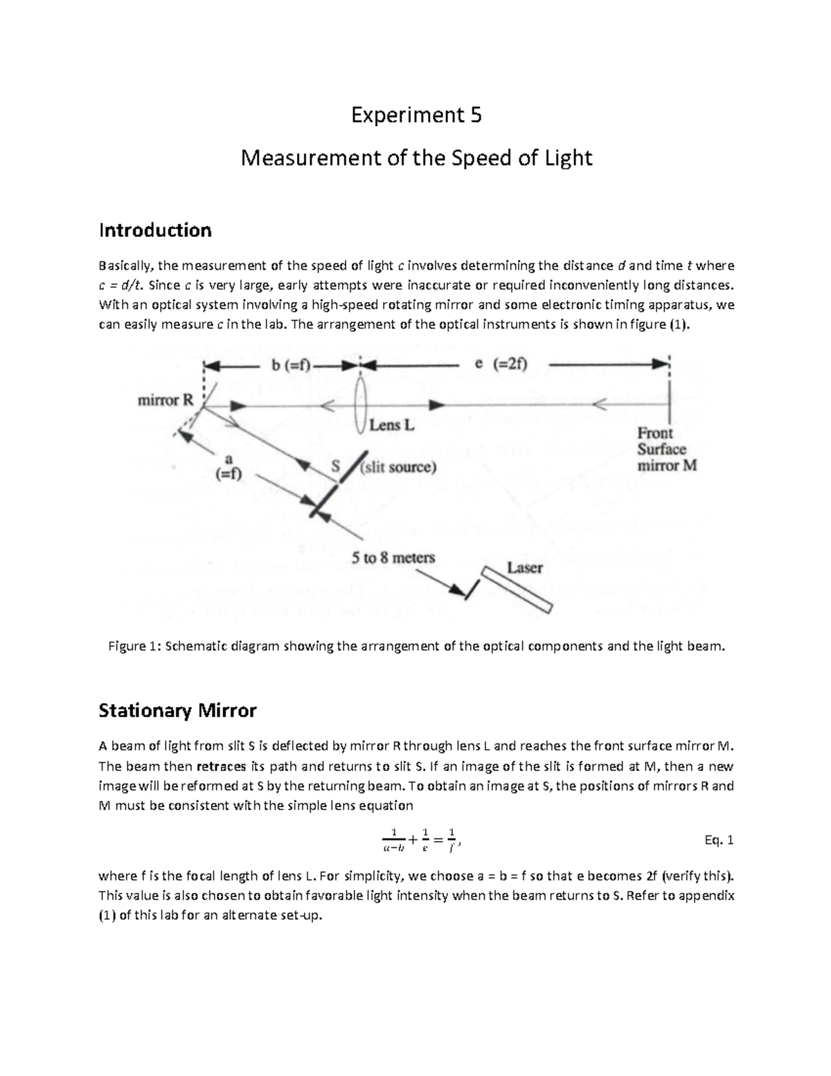 PHYS 101 - Experiment 5: Measurement of the Speed of Light Lab Report ...