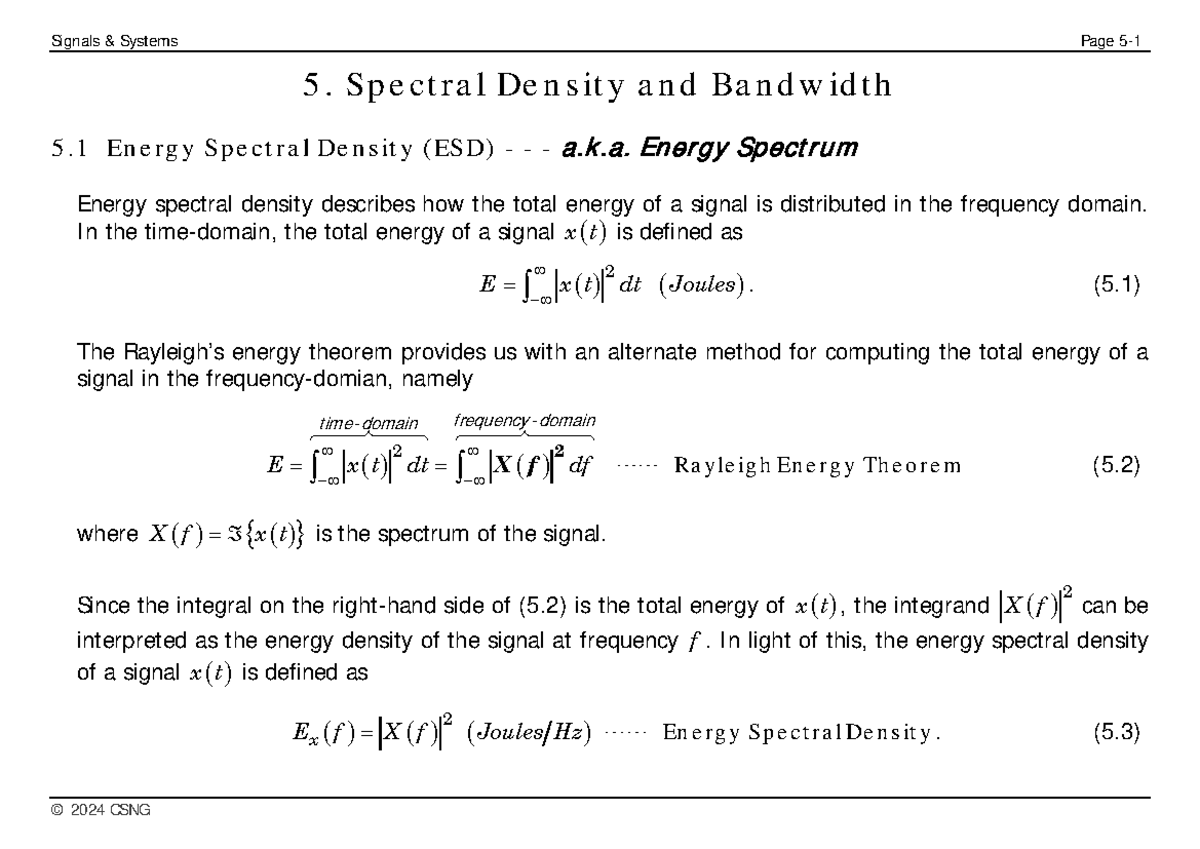 Lec05: Spectral Density & Bandwidth in Signals Systems (2024 CSNG ...