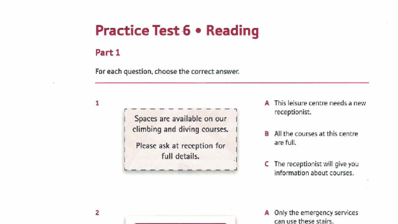 B1 Final Exam - Reading and Writing Practice Test 6 - Studocu