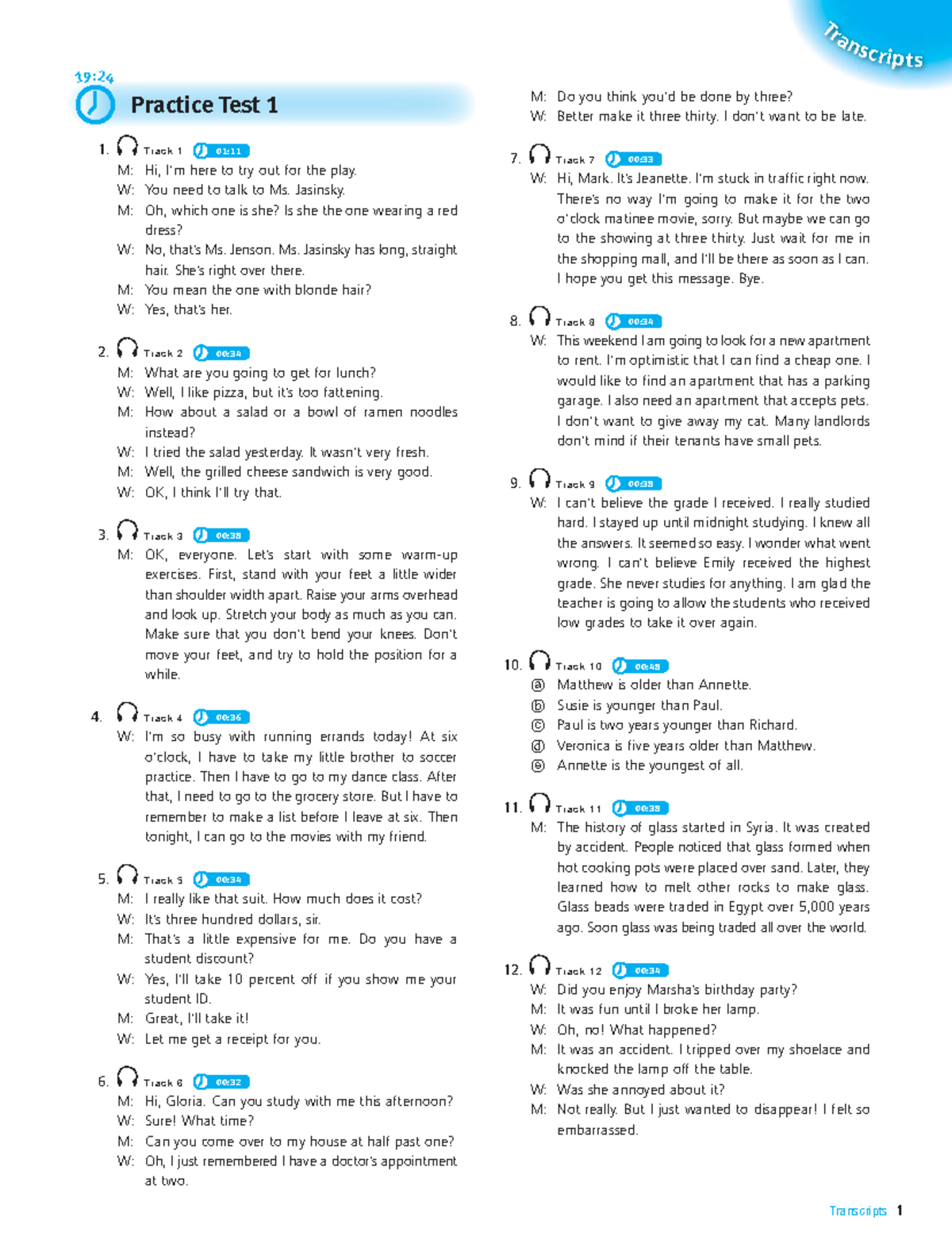 TLPT1 Transcripts Dictation Answer Key - Tr a n scrip ts Transcripts 1 ...