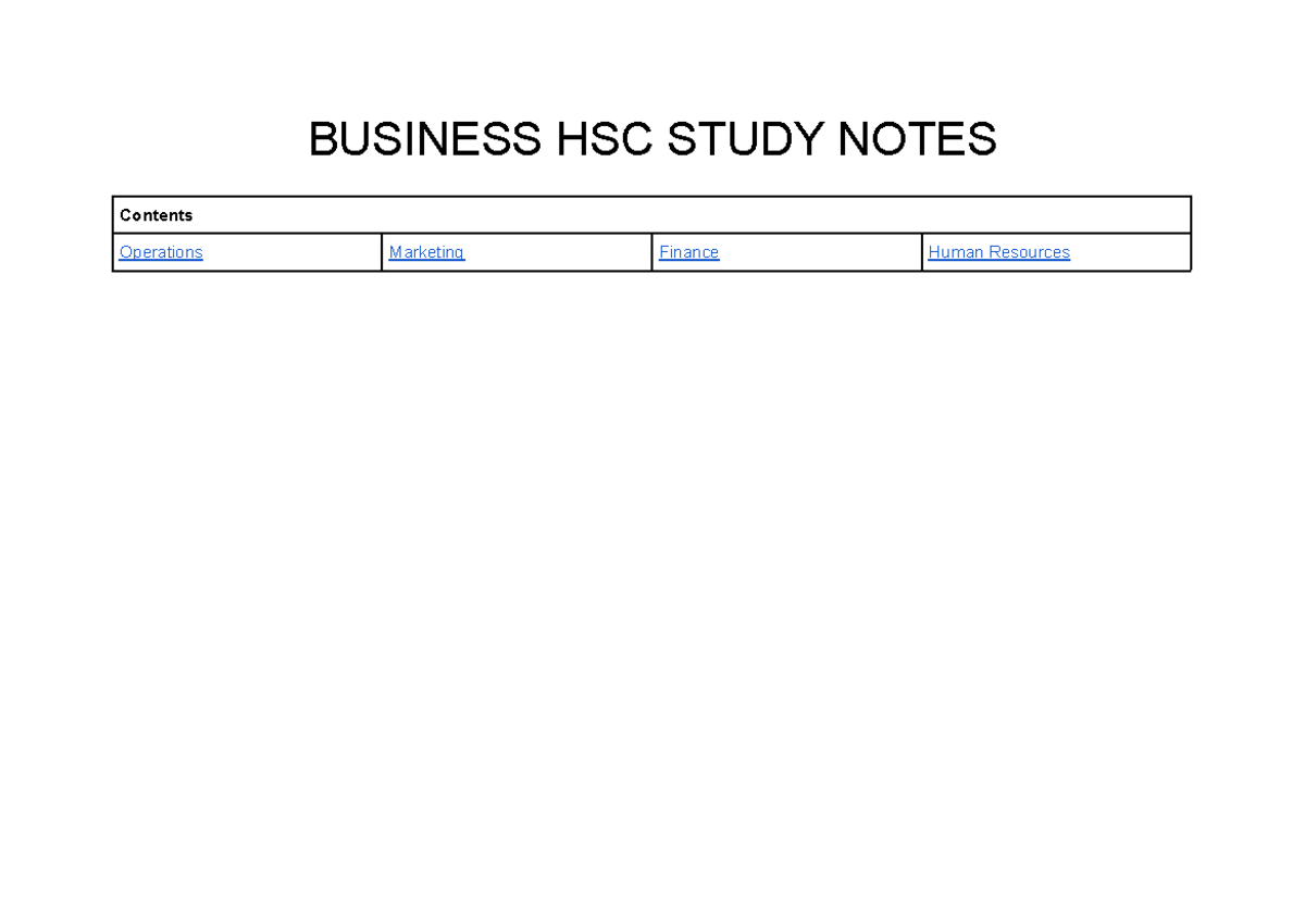 Business HSC Study Notes: Operations, Marketing, and Finance Insights ...