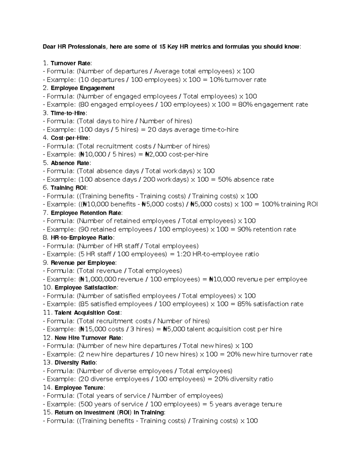 Key HR Metrics: Formulas & Insights for Professionals - Studocu