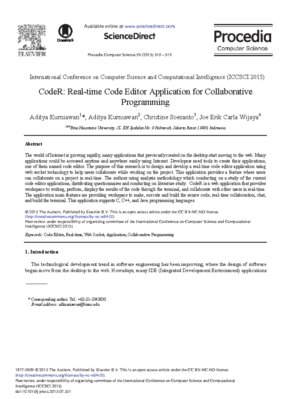 CodeR: Real-time Collaborative Code Editor Application (ICCSCI 2015 ...