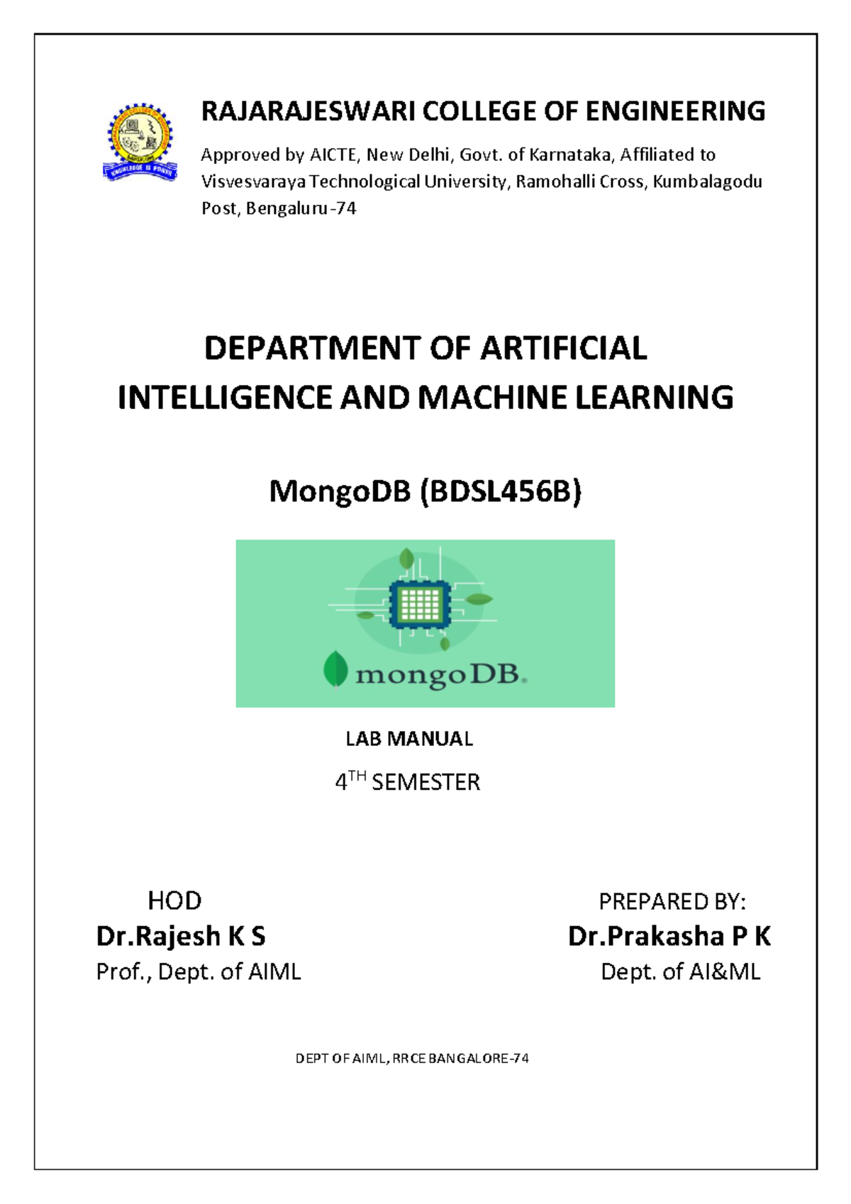 MongoDB Lab Manual (BDSL456B) for 4th Semester AIML Students - Studocu