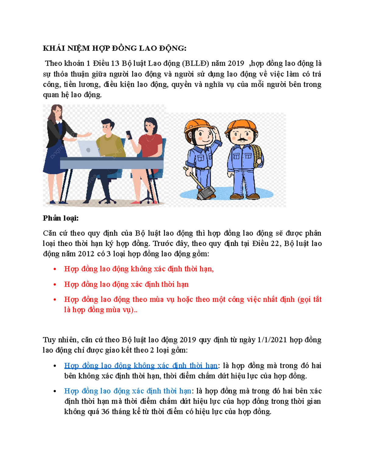 Phân biệt các loại hợp đồng lao động theo Bộ luật Lao động 2019