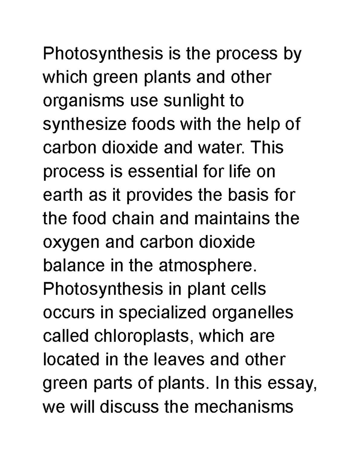 Essay - PHOTOSYNTHESIS Mechanisms & Regulation in Plant Cells - Studocu