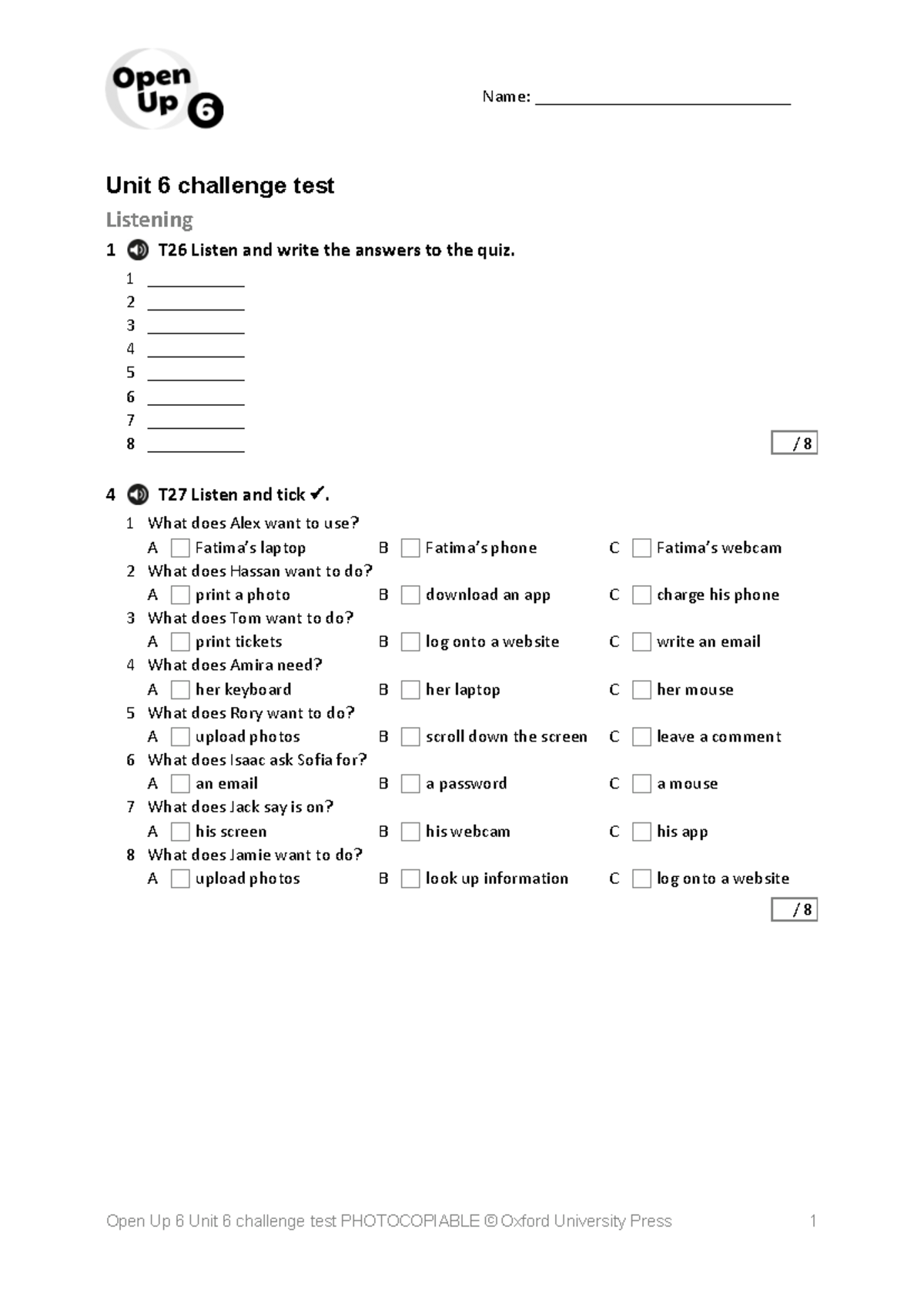 Unit 6 Challenge Test: Listening & Speaking Activities (Ou6) - Studocu