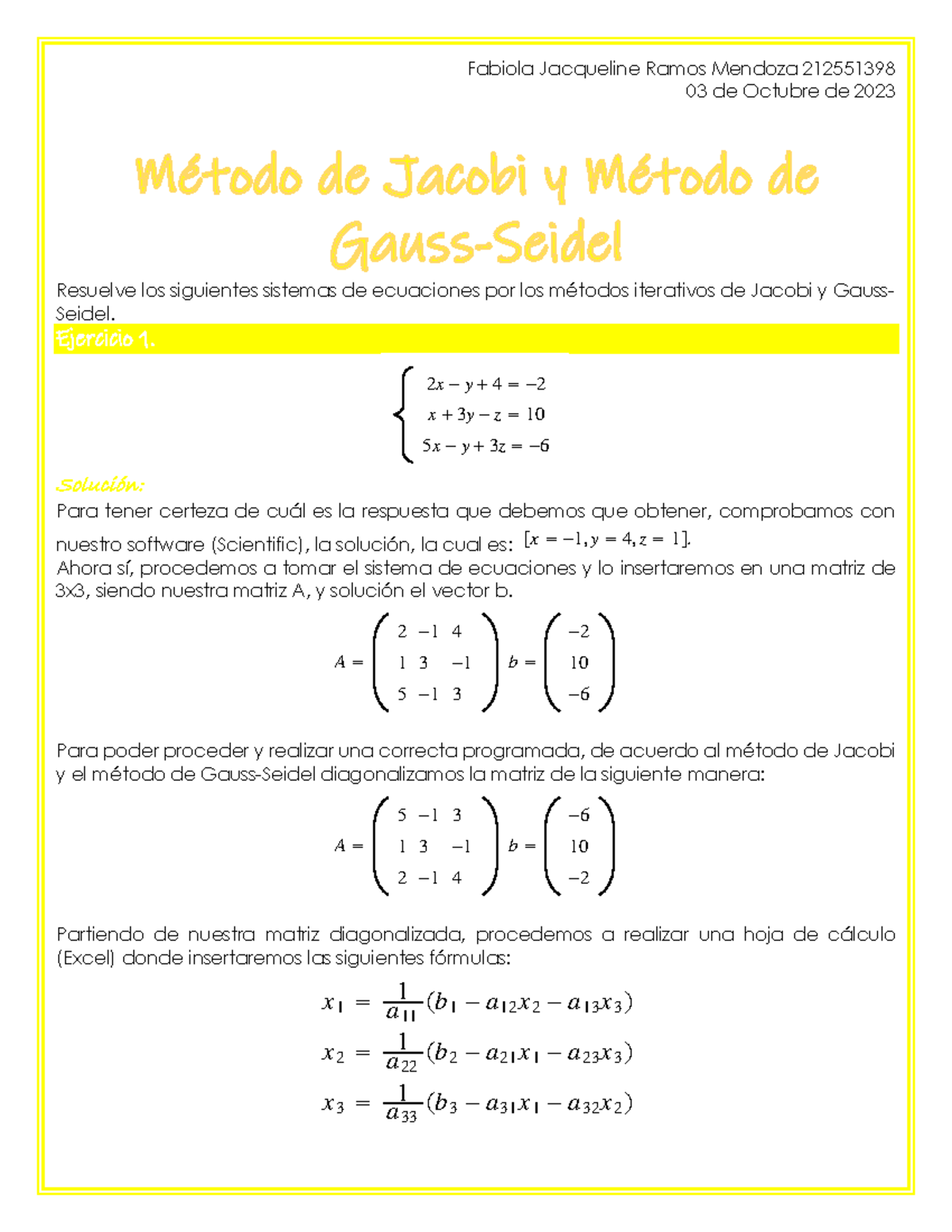 Estudio sobre Métodos Iterativos de Jacobi y GaussSeidel Studocu — free download