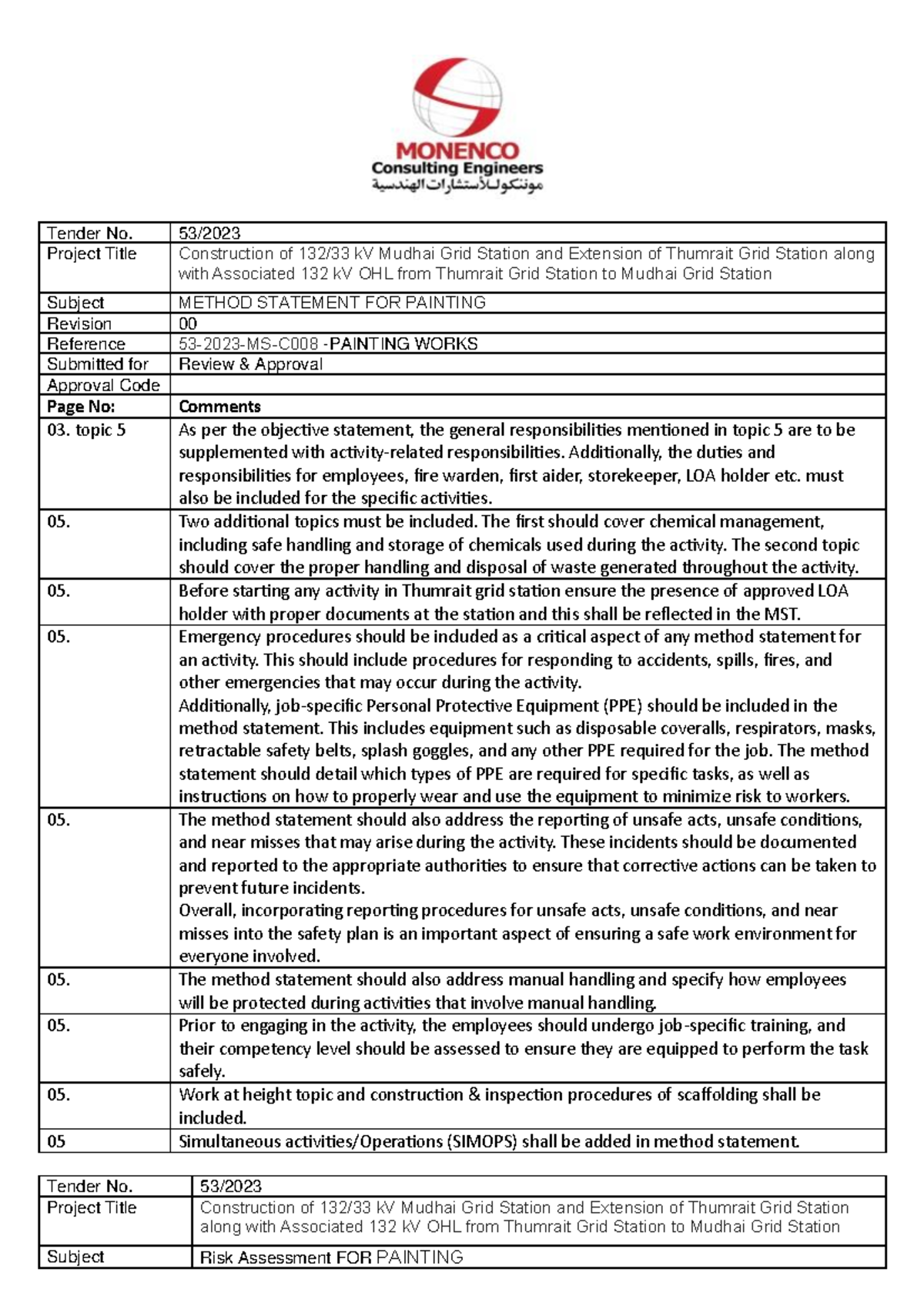 Method Statement for Painting - Tender No. 53: Comments & Risk ...