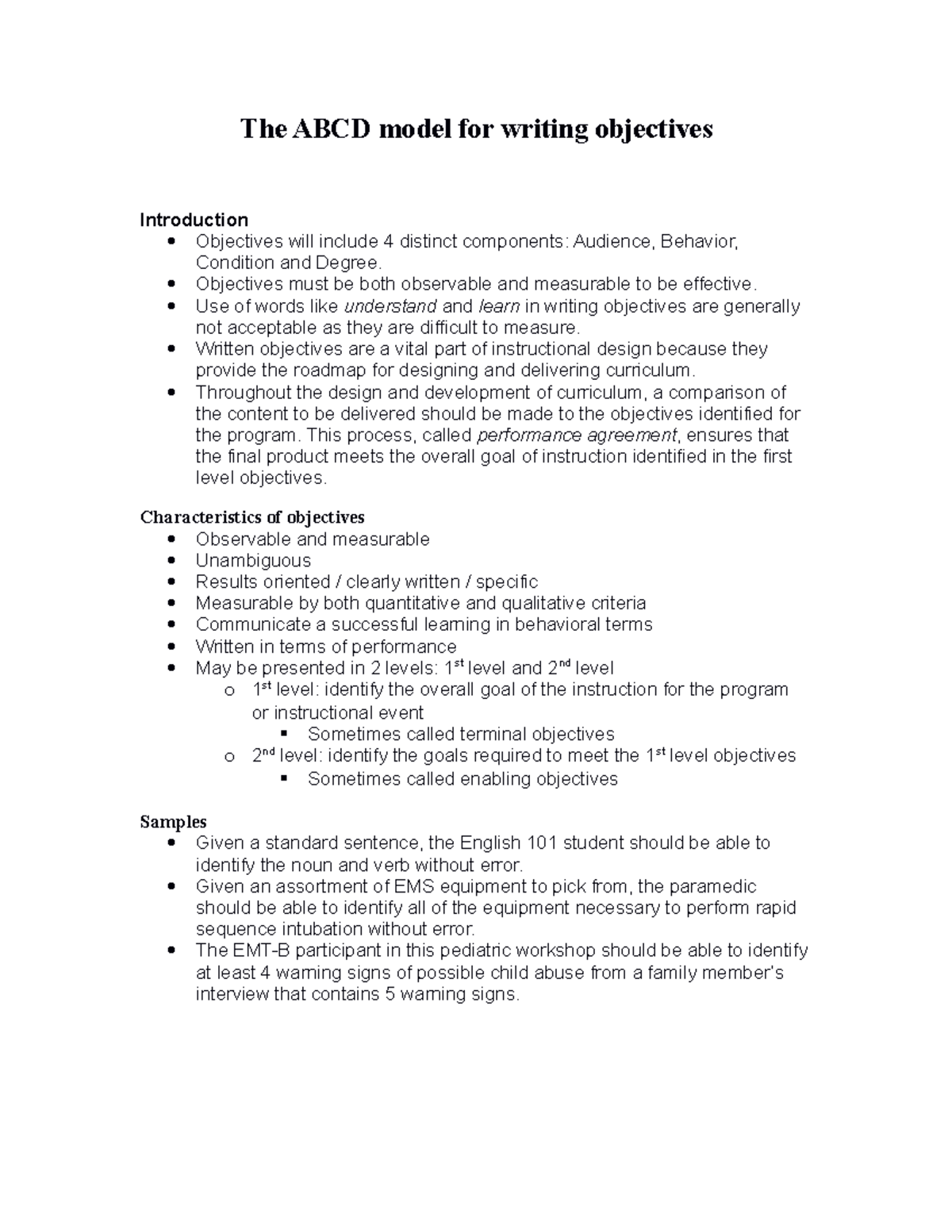 ABCD Model - Key Objectives for Effective Lesson Planning - Studocu