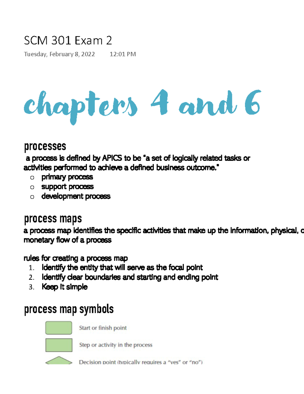 SCM 301 Exam 2 Study Guide: Processes & Forecasting Techniques - Studocu