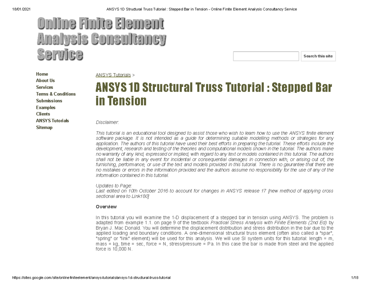 ANSYS 1D Structural Truss Tension Analysis Tutorial: Stepped Bar - Studocu