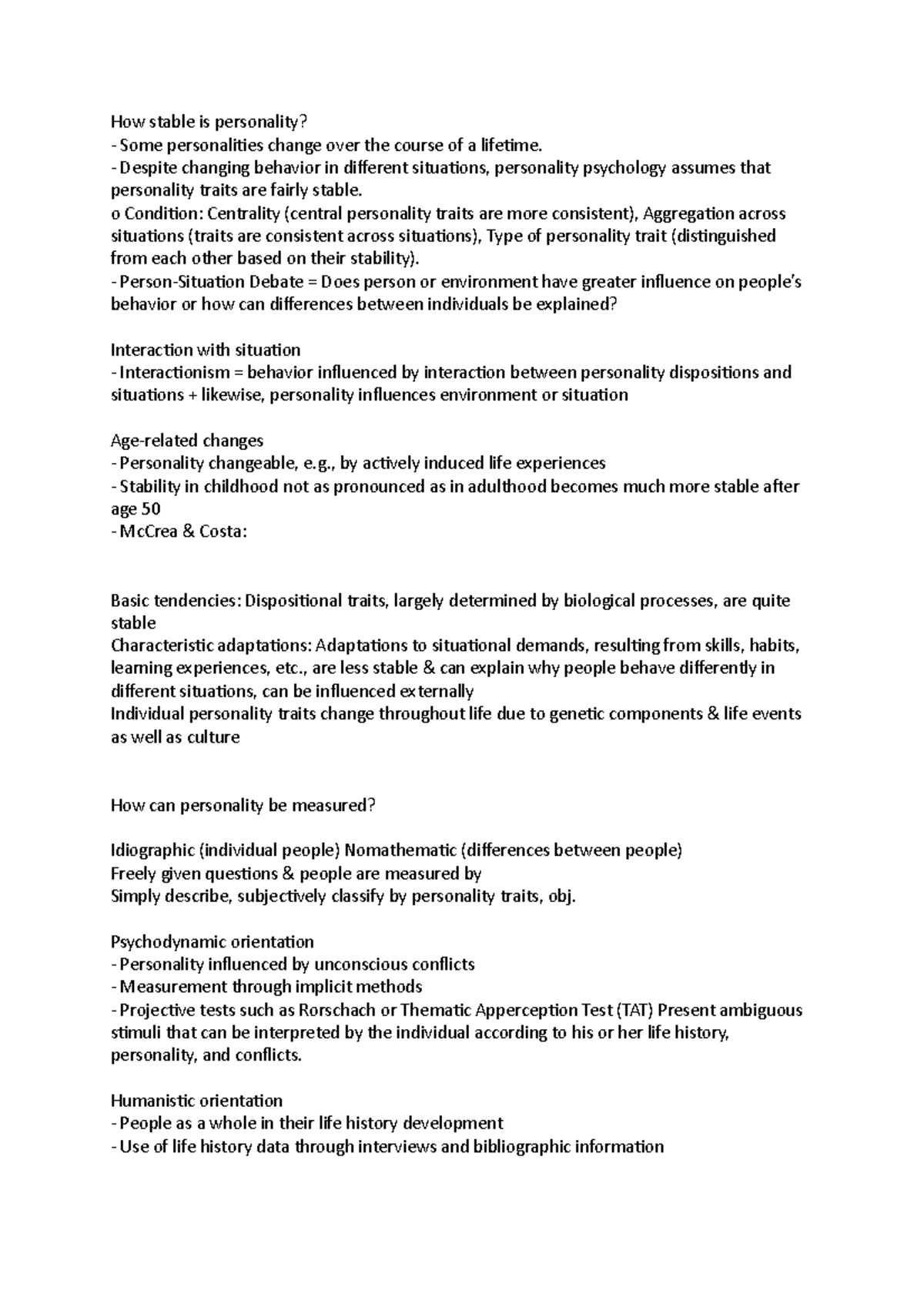 PSY101: Stability of Personality Over Time and Its Measurement ...