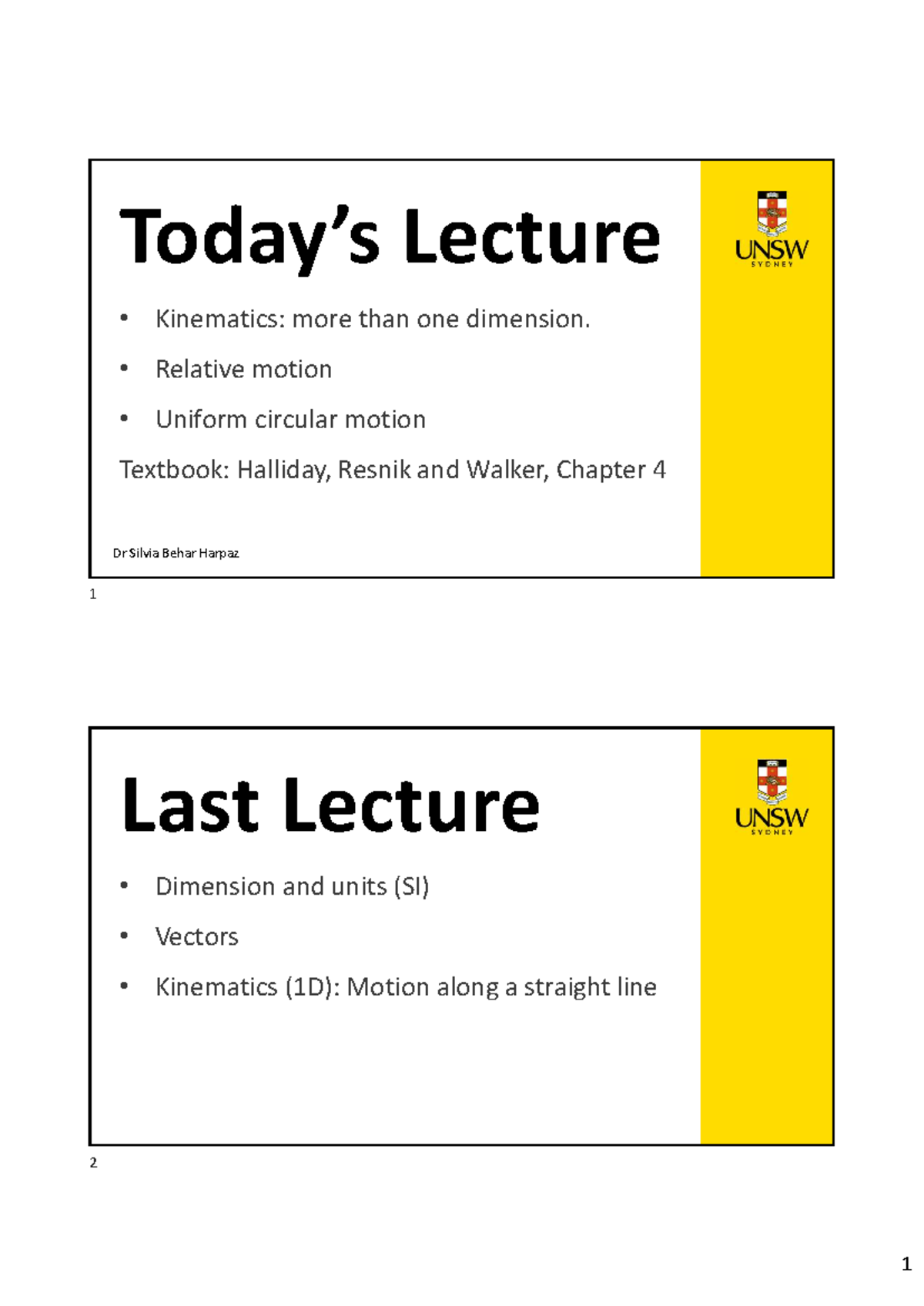 Lecture W1: Kinematics in Multiple Dimensions and Circular Motion - Studocu