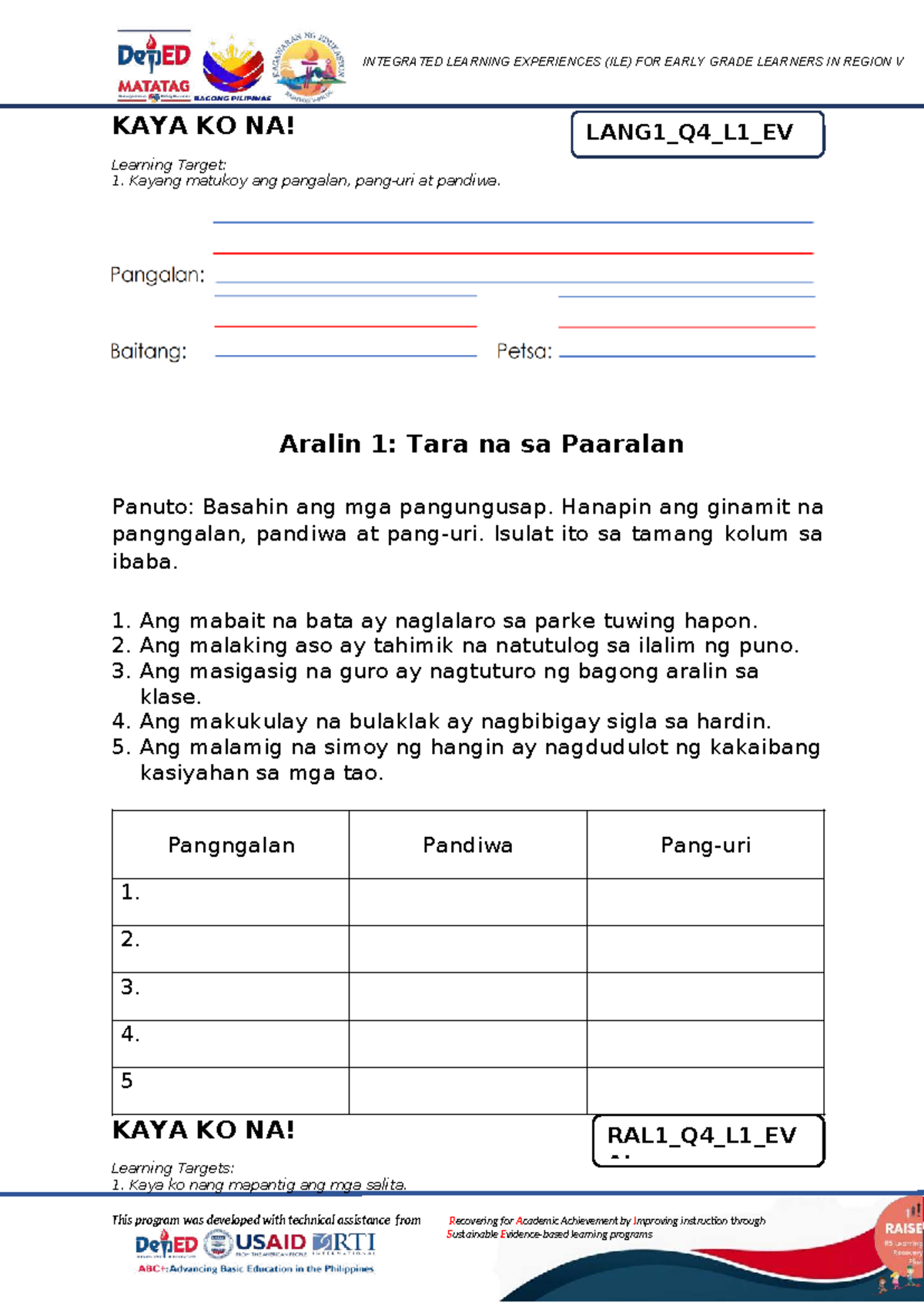 G1 MATH1_Q4_L1_EVAL Integrated Learning Experiences Worksheets - Studocu