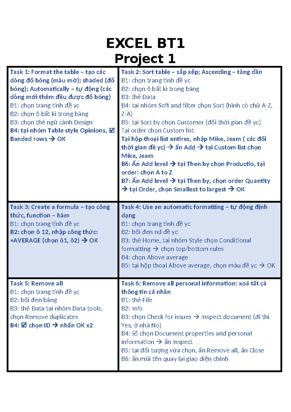 Excel BT1 - Final Project Guide and Tasks Overview - Studocu