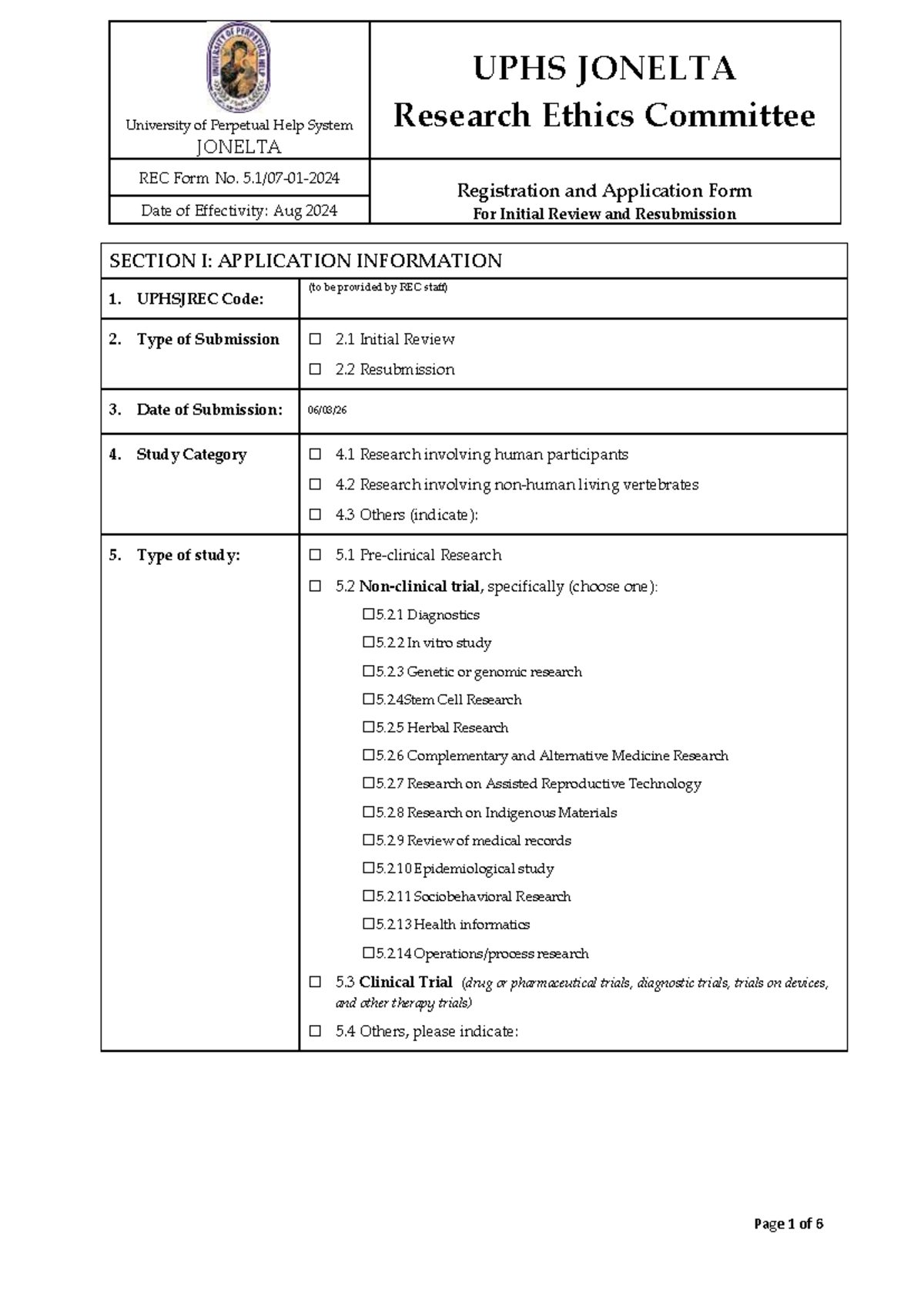 UPHS JONELTA REC Form: Research Ethics Application for Initial Review ...