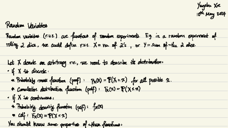RVs - RANDOM VARIABLES SUMMARY NOTES for STAT 101 - Studocu