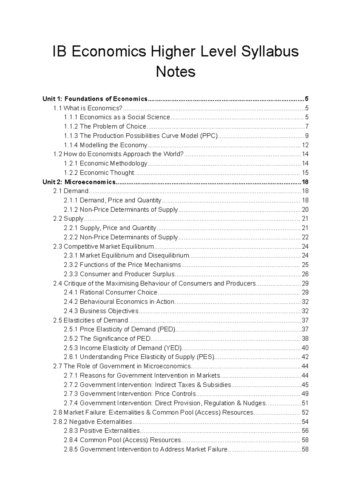 IB Economics HL Syllabus Notes: Foundations, Micro & Macro Concepts ...