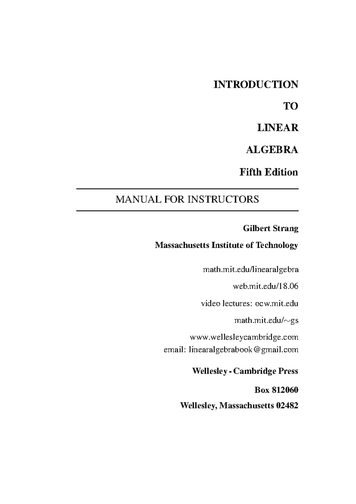 Introduction to Linear Algebra Solutions Manual, Gilbert Strang ...