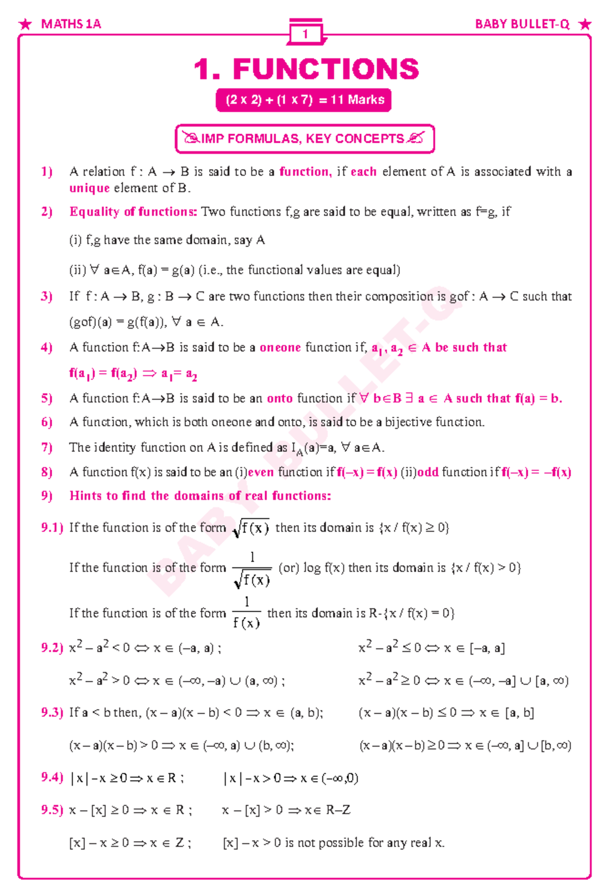 Functions - MATH101 Important 2-Marks Qs and Concepts - Studocu