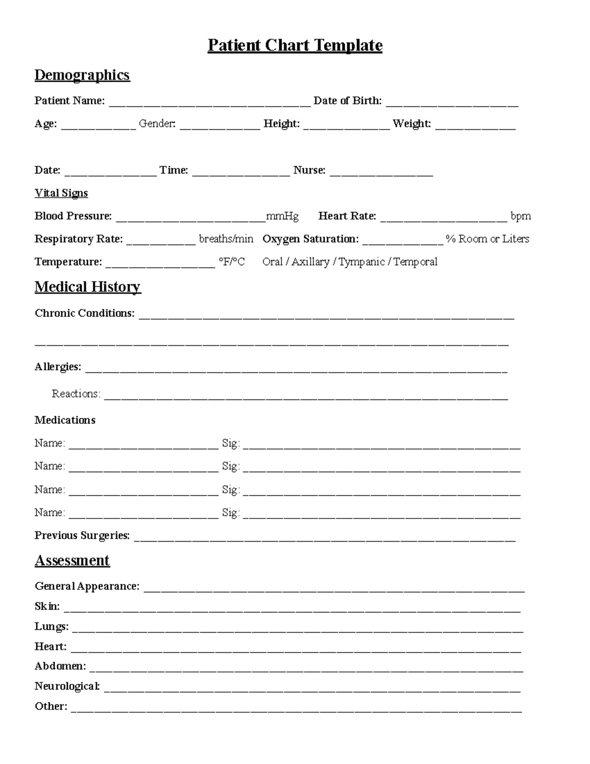Patient Chart 2 - Hand off - Patient Chart Template Demographics ...
