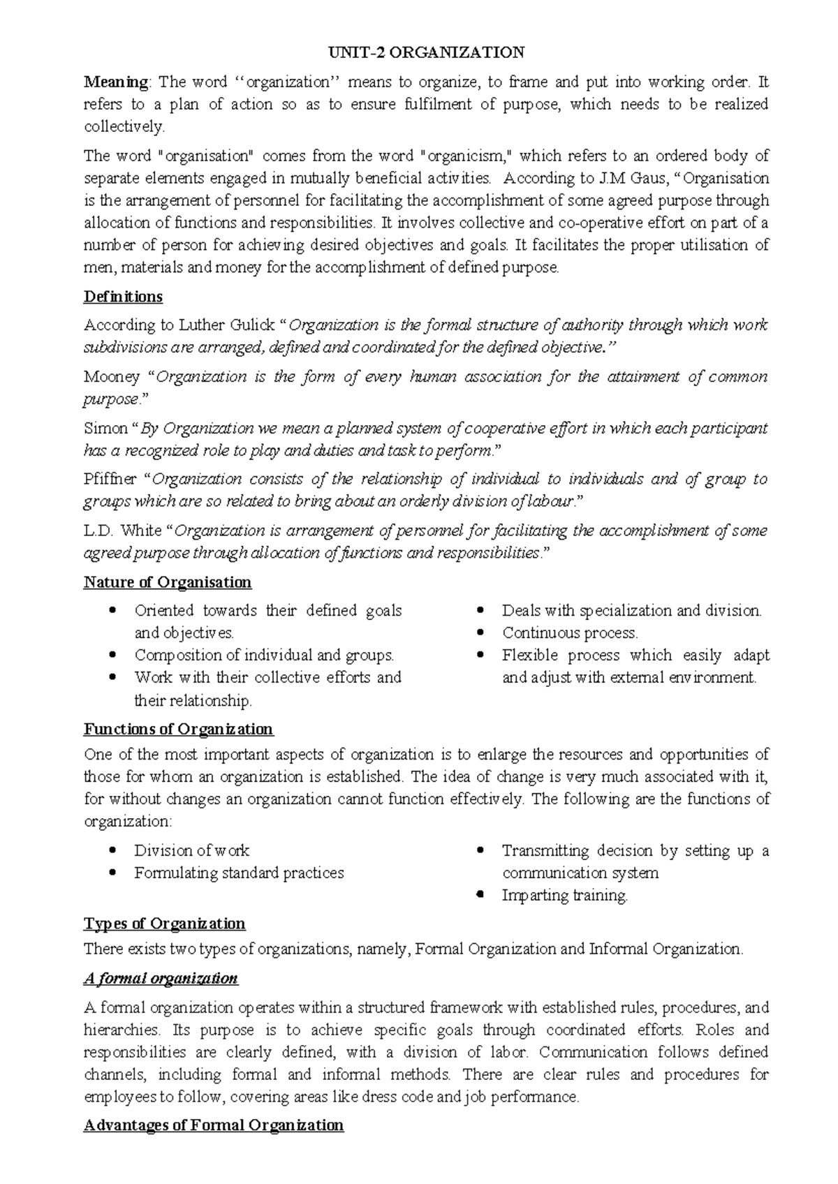 **ORG 101: Types and Functions of Organization - Unit 2 Notes** - Studocu