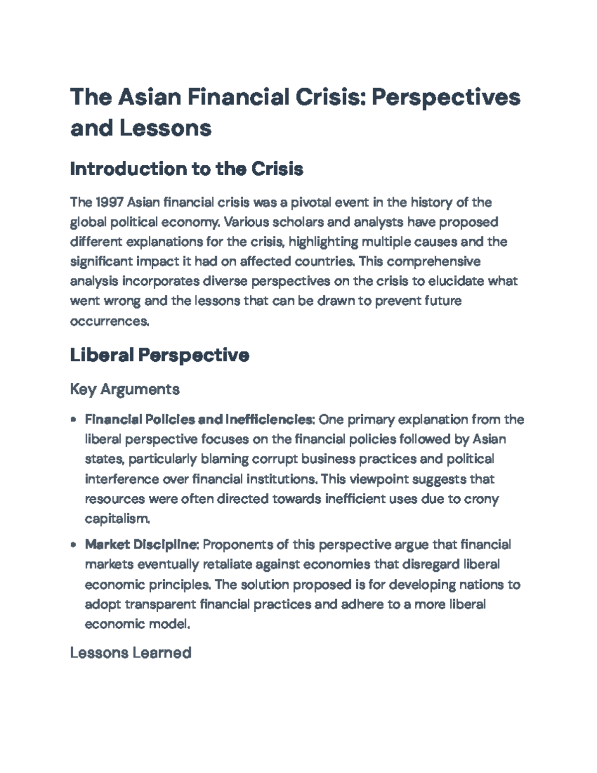 Perspectives and Lessons from the 1997 Asian Financial Crisis The