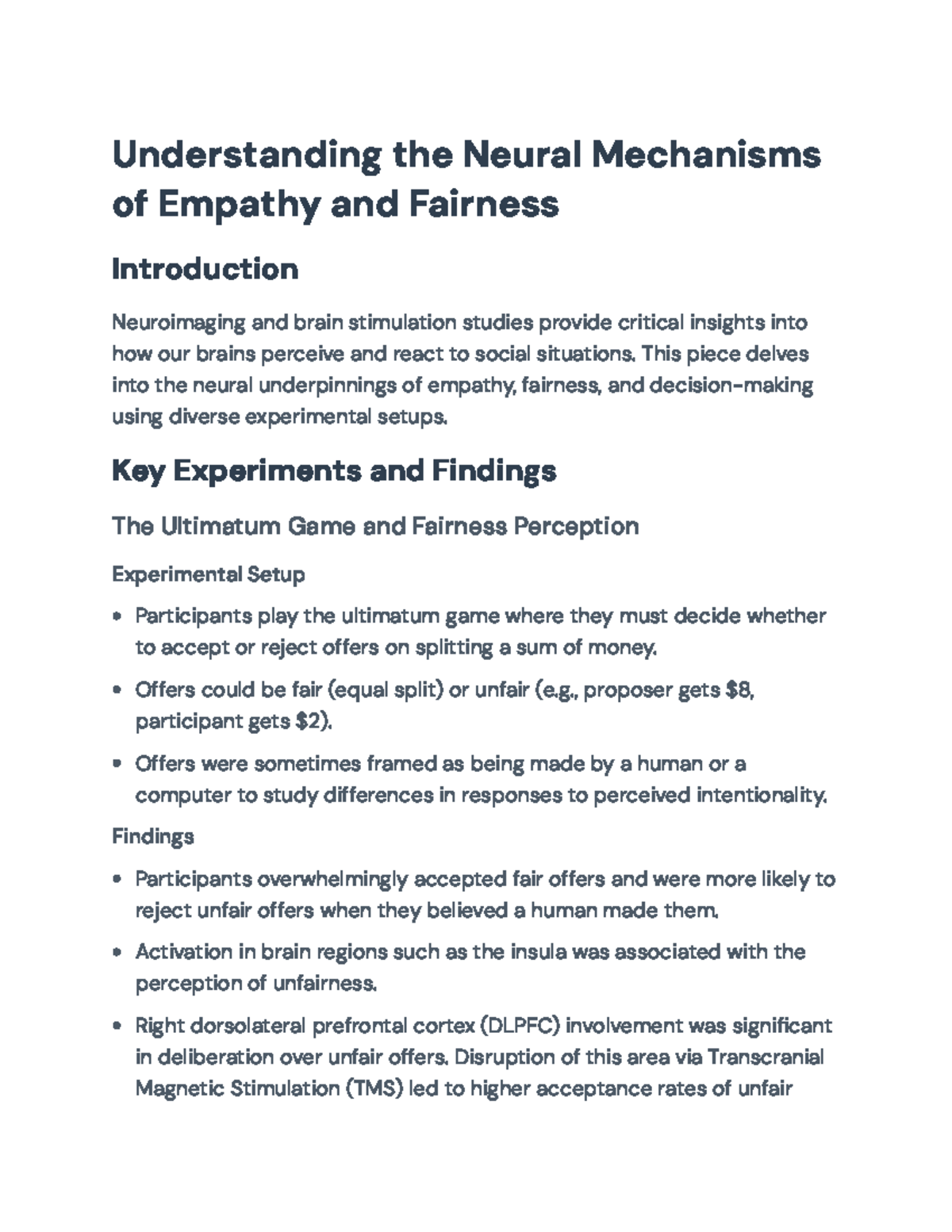 Understanding Neural Mechanisms of Empathy and Fairness (PSYCH 302 ...