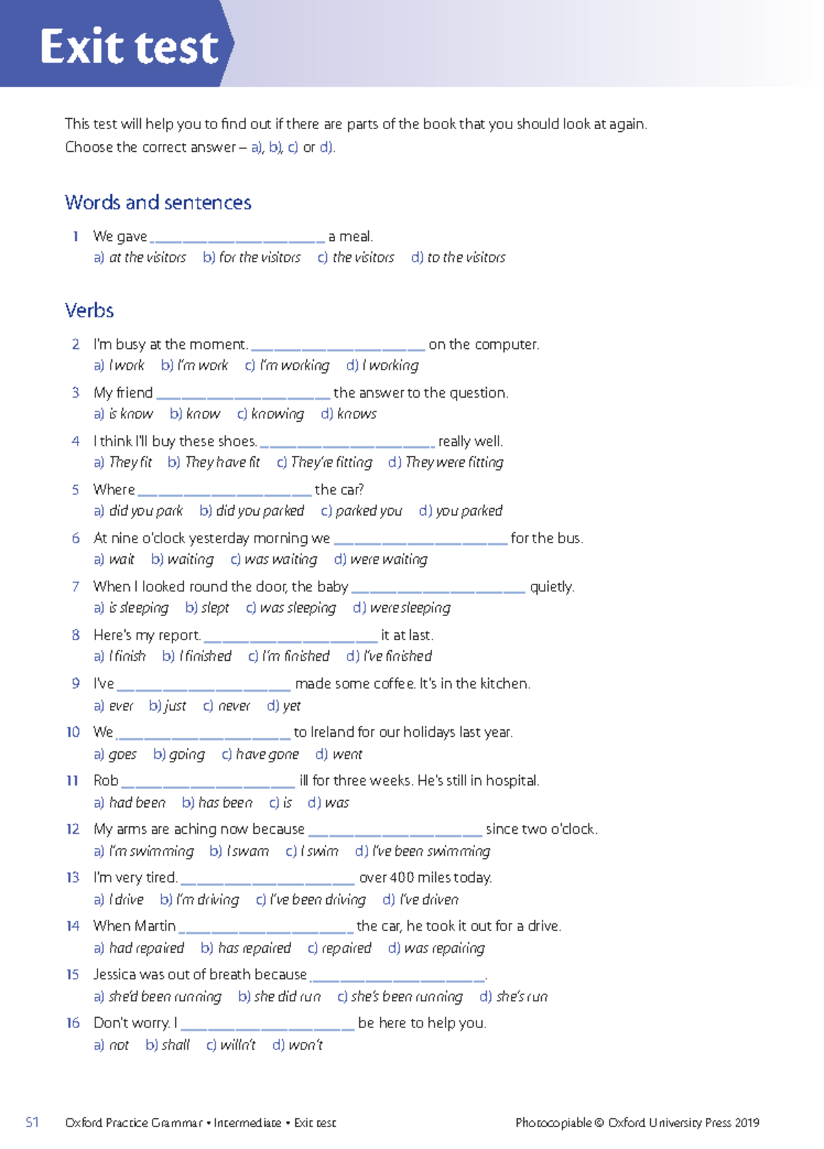 Oxford Practice Grammar Intermediate Exit Test - Studocu